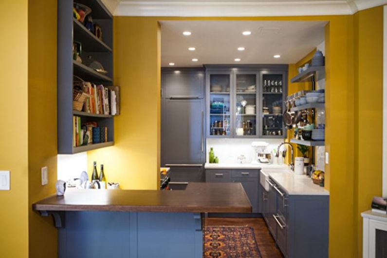 Дизајн ентеријера кухиње у жутој боји - фотографија