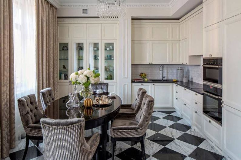 Balta virtuve klasiskā stilā - interjera dizains