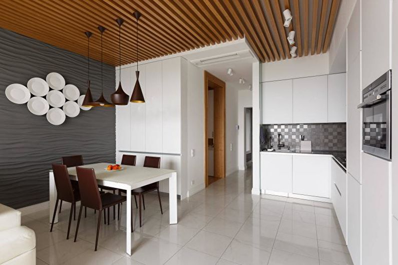 Baltas virtuvės dizainas - lubų apdaila