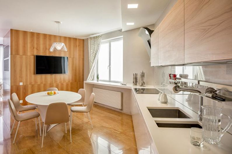 Virtuves interjera dizains baltā krāsā - foto