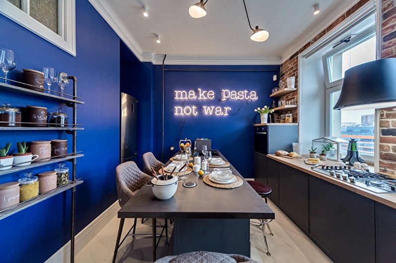 Zilā virtuve: 70 dizaina idejas