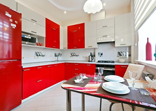 Dapur merah (60 gambar): idea reka bentuk