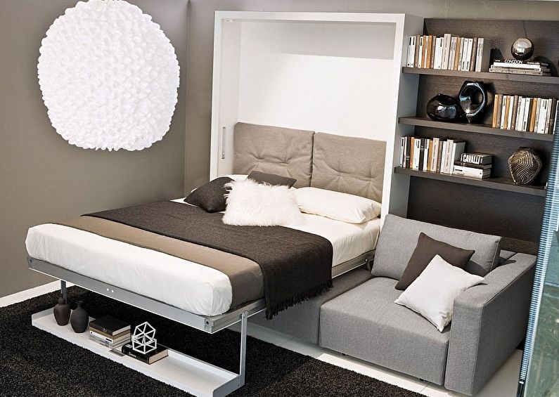 Interjero dizainas miegamajame Chruščiovoje - sulankstoma lova
