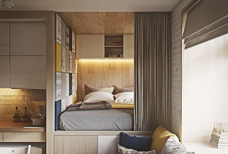 Interior design di una camera da letto a Krusciov - Podio