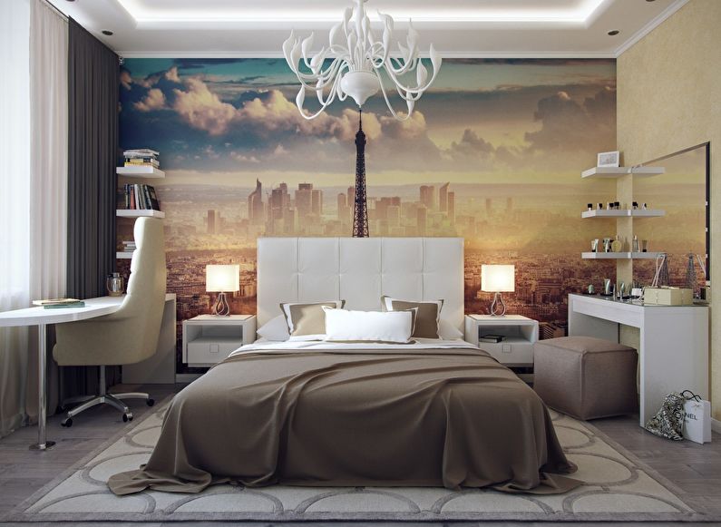 Miegamojo Chruščiovoje interjero dizainas - nuotrauka su tapetais