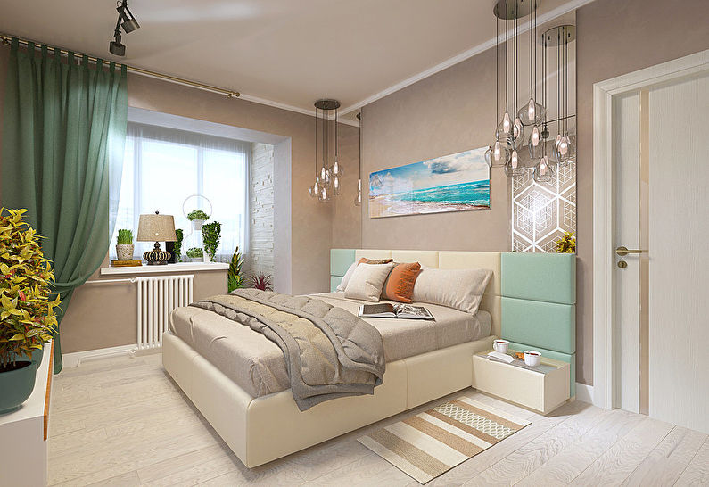 Interior design di una camera da letto a Krusciov - Combinazione con un balcone