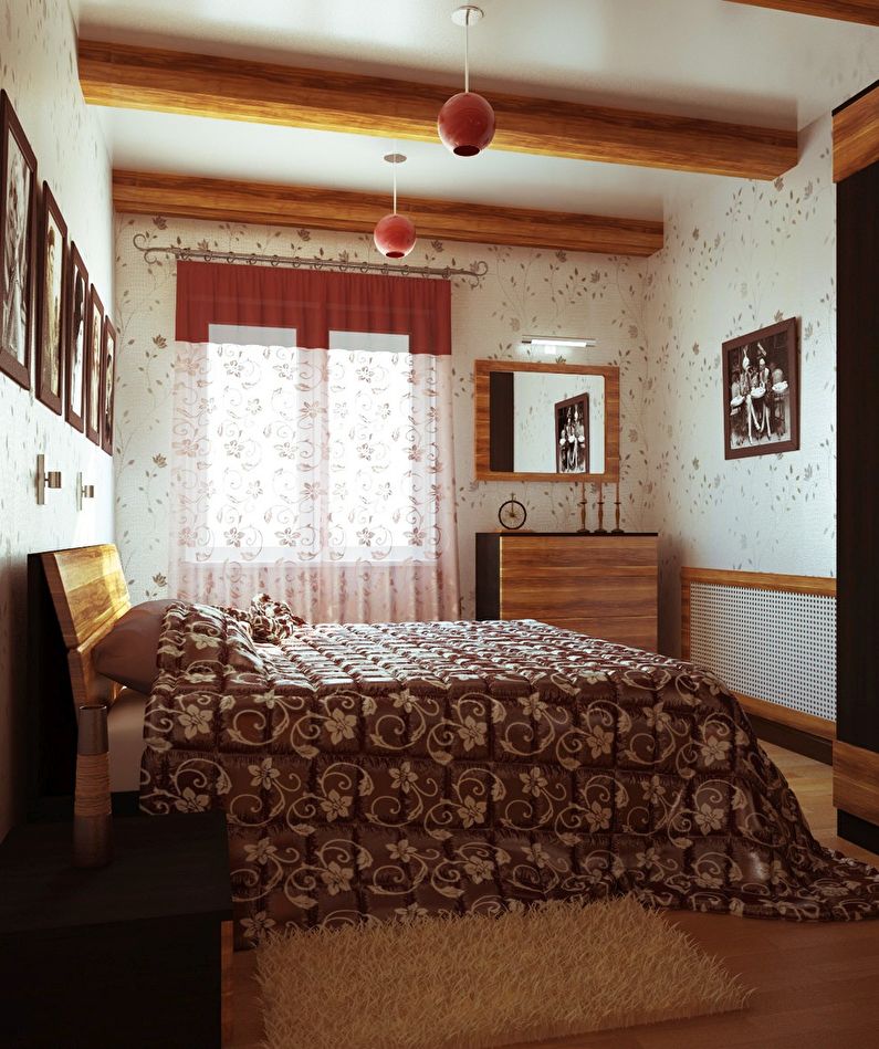 Guļamistabas dizains Hruščovā - lauku stils