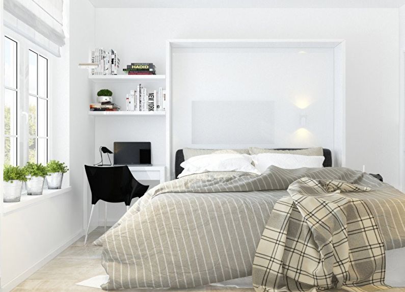 Camera da letto bianca a Krusciov - interior design