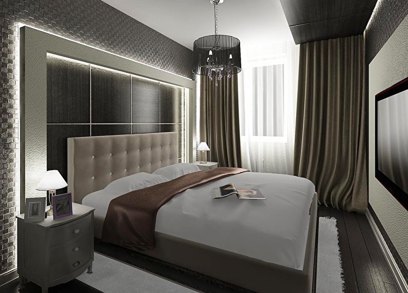 Camera da letto nera a Krusciov - interior design