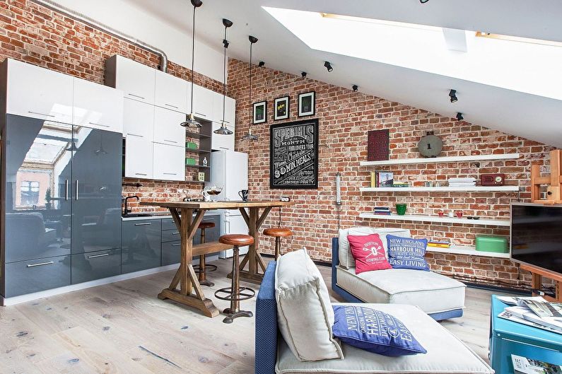 Design av en ett-roms leilighet på 40 kvm. på loftet