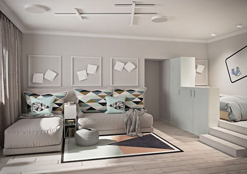Jednopokojový byt 40 m2 pro tříčlennou rodinu - design interiéru