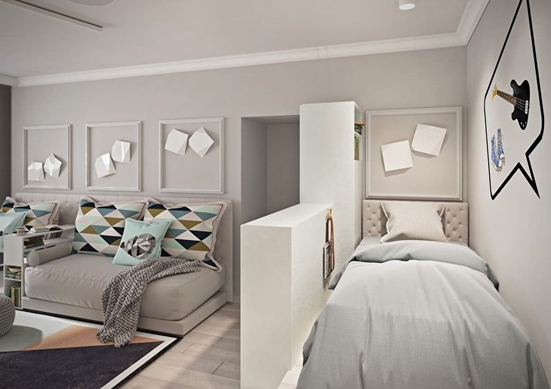 Jednopokojový byt 40 m2 pro tříčlennou rodinu - design interiéru