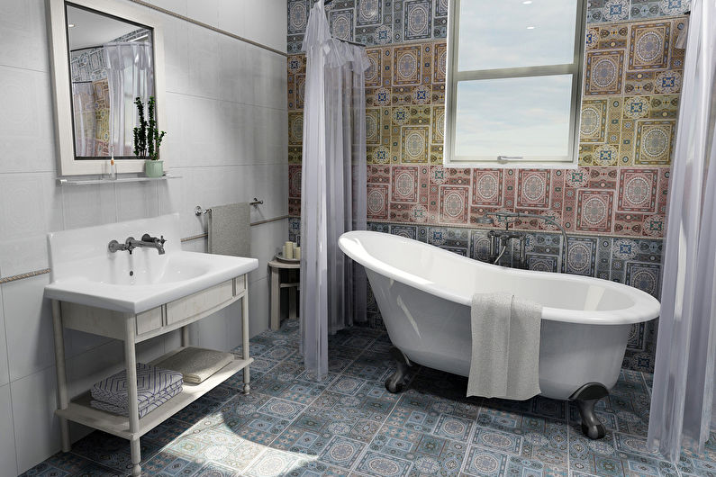 Medžiagos sienų dekoravimui vonios kambaryje - keraminės plytelės