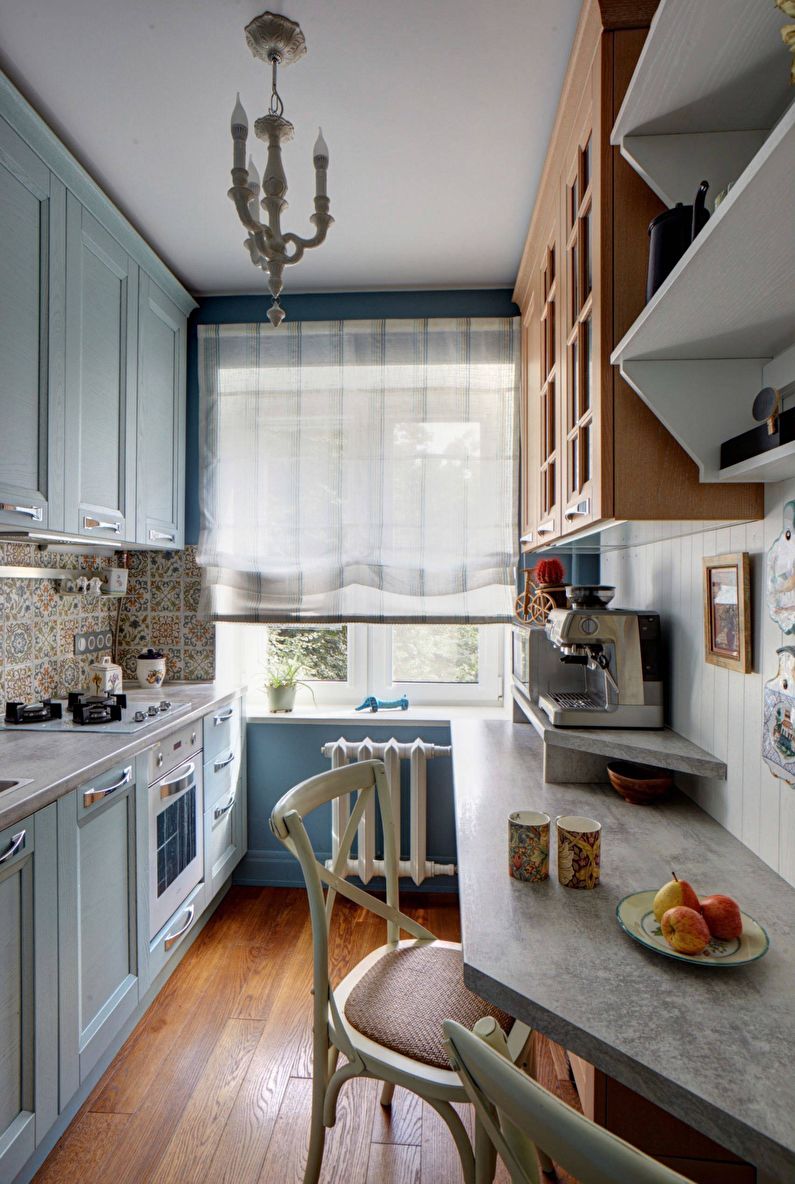 Cozinha pequena (retangular) estreita - design de interiores