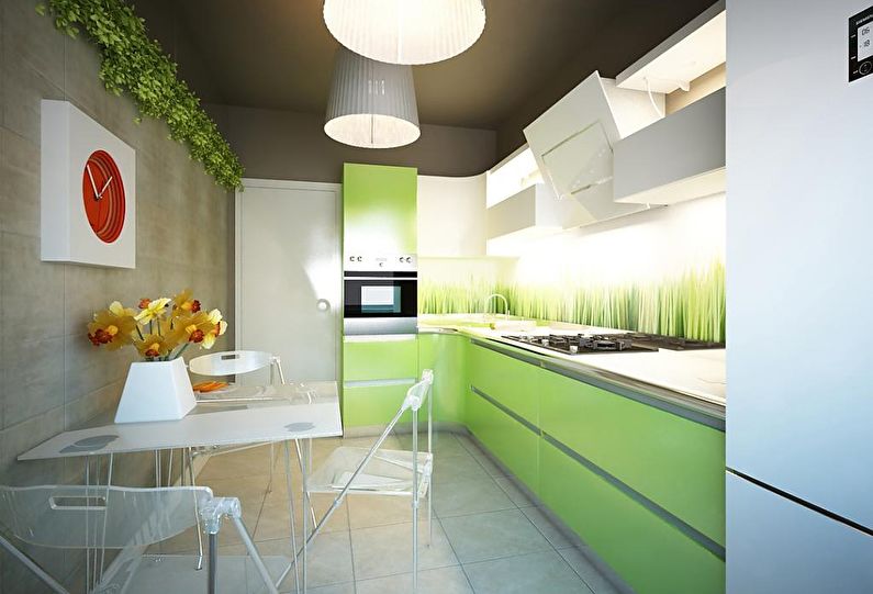 Neliela virtuve zaļā krāsā - interjera dizains