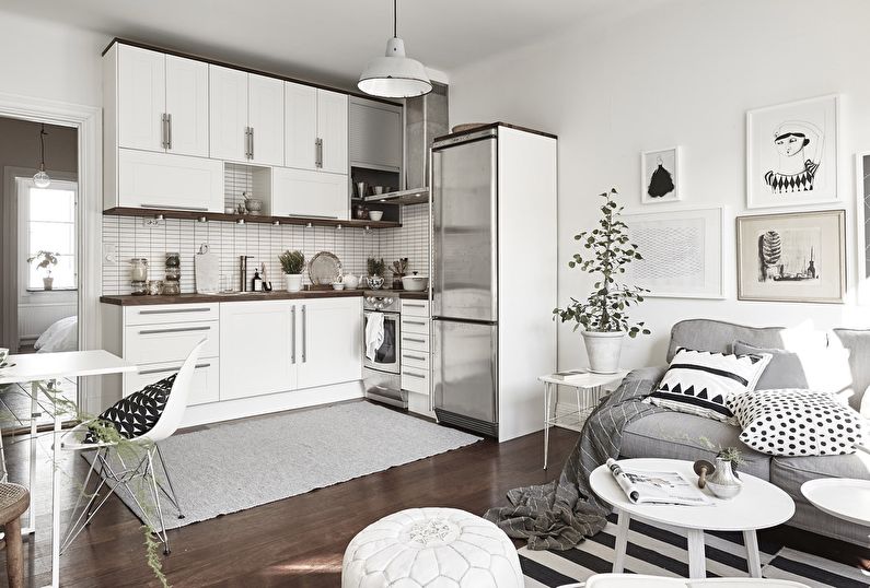 Kombinere et lite kjøkken med stue - interiørdesign