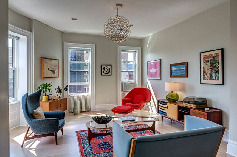 La tavolozza dei colori per il soggiorno è di 18 mq - Interior design