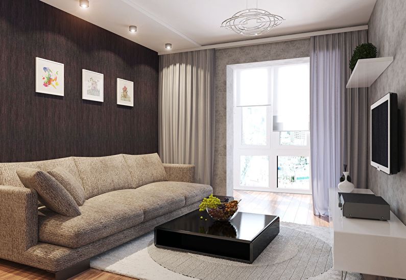 Dzīvojamās istabas interjera dizains ir 18 kv.m. - Foto