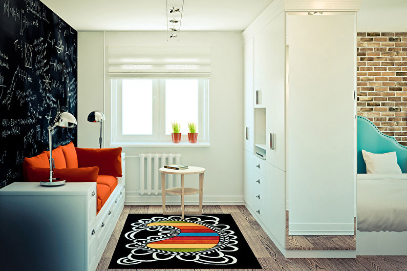 Design de interiores de um pequeno apartamento de 32 m2.