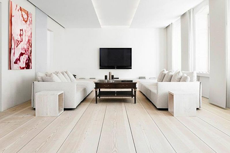 Dzīvojamās istabas dizains 20 kv.m. - grīdas apdare