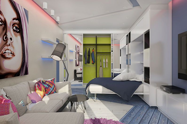 تصميم شقة من غرفة واحدة على طراز فن البوب
