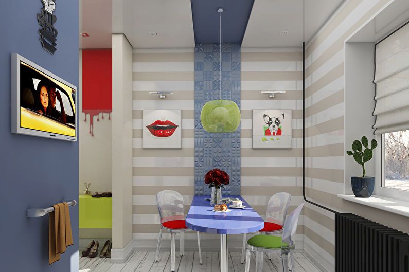Design av en ett-roms leilighet i stil med popkunst