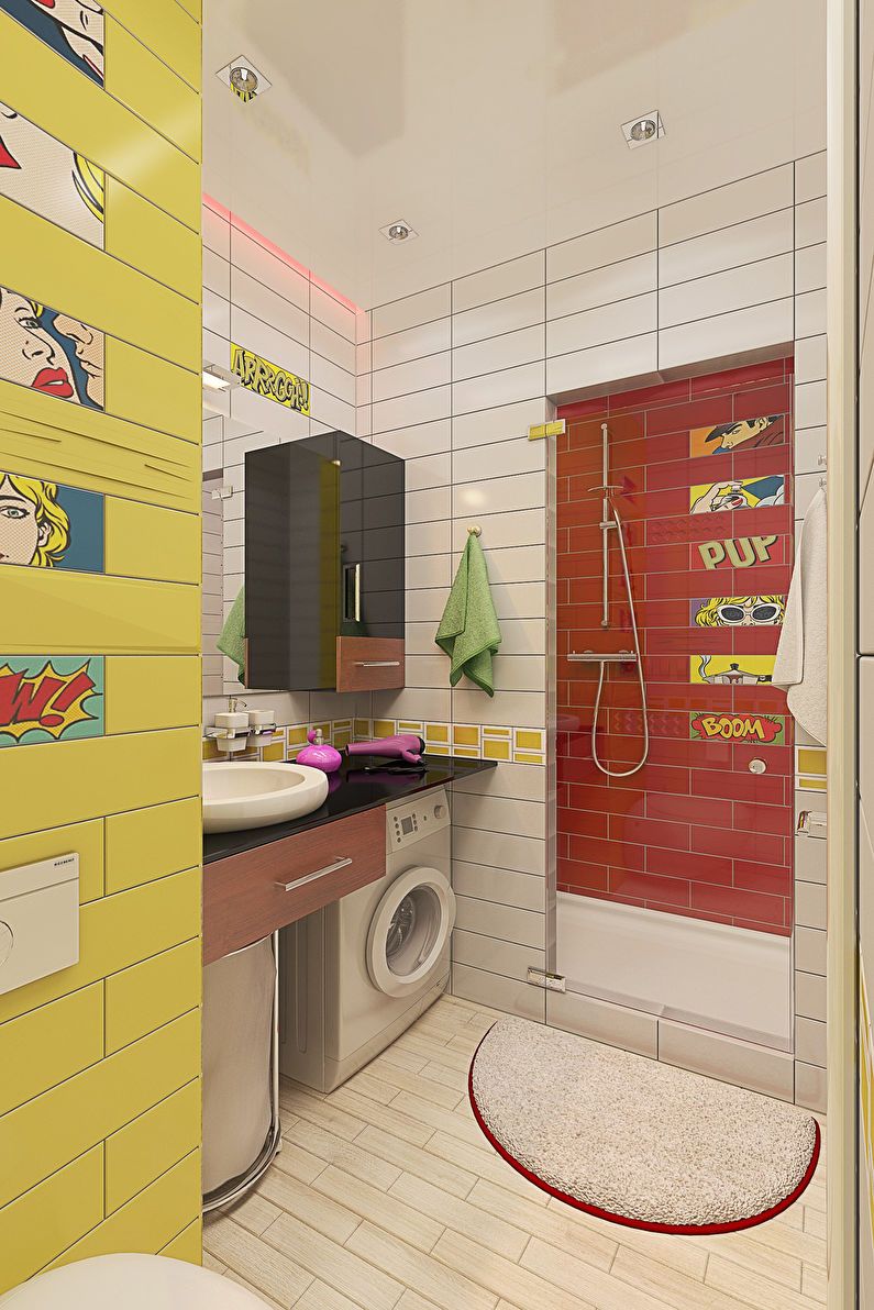 Design of a one-room apartment in the style of pop art