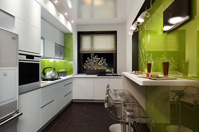 Šaura virtuve modernā stilā - interjera dizains
