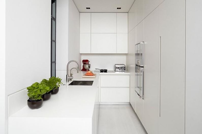 Egy keskeny konyha belsőépítészete - fénykép