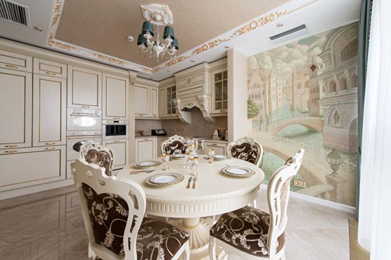 Зидни мурал у кухињи у стилу модерног класика