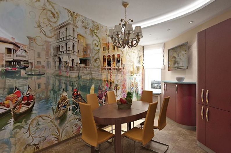 Fali falfestmény a konyhában egy modern klasszikus stílusában