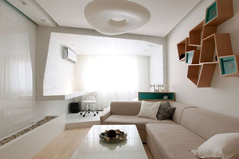Minimalizmusú fehér nappali - belsőépítészet
