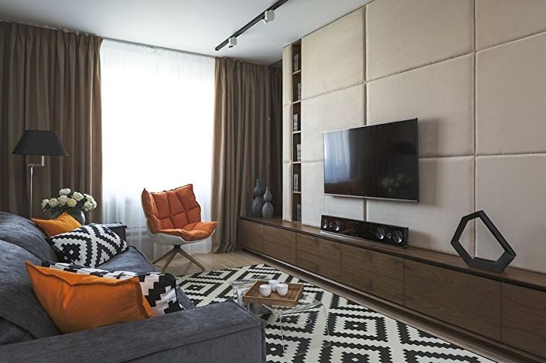 Minimalismus hnědý obývací pokoj - interiérový design