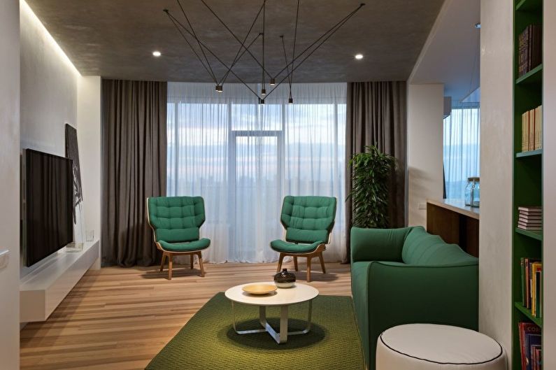 Salon vert minimalisme - Design d'intérieur