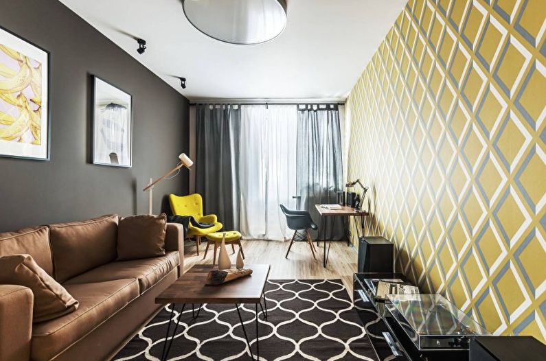 Ruang tamu kuning minimalis - Reka Bentuk Dalaman