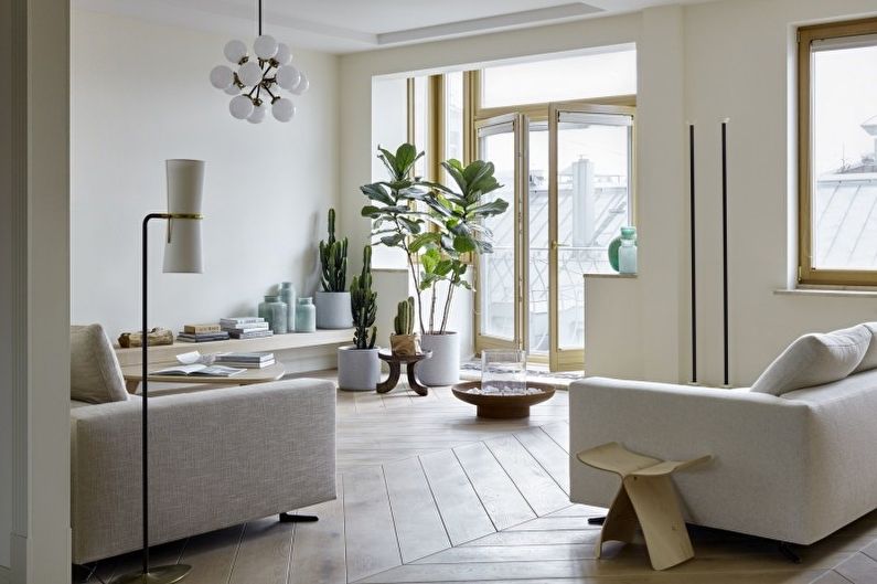Minimalismus design obývacího pokoje - povrchová úprava podlahy