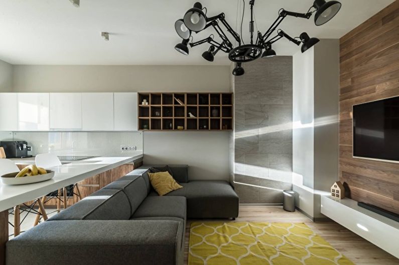 Minimalismus design obývacího pokoje - výzdoba a textil