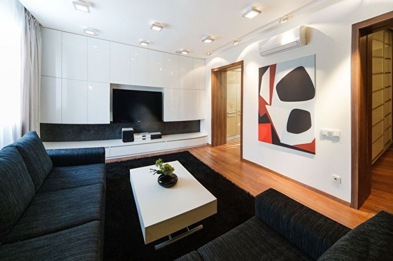 Dizajn interijera dnevne sobe u stilu minimalizma - fotografija