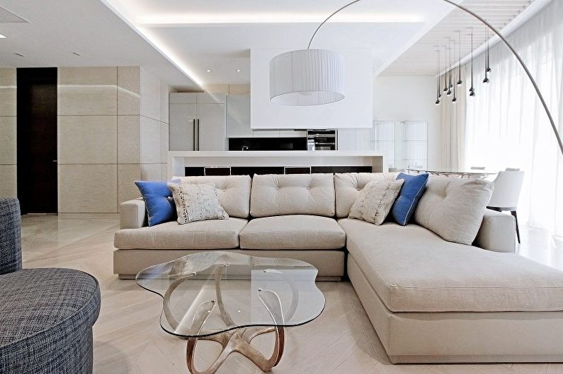 Interiérový design obývacího pokoje v minimalistickém stylu - fotografie