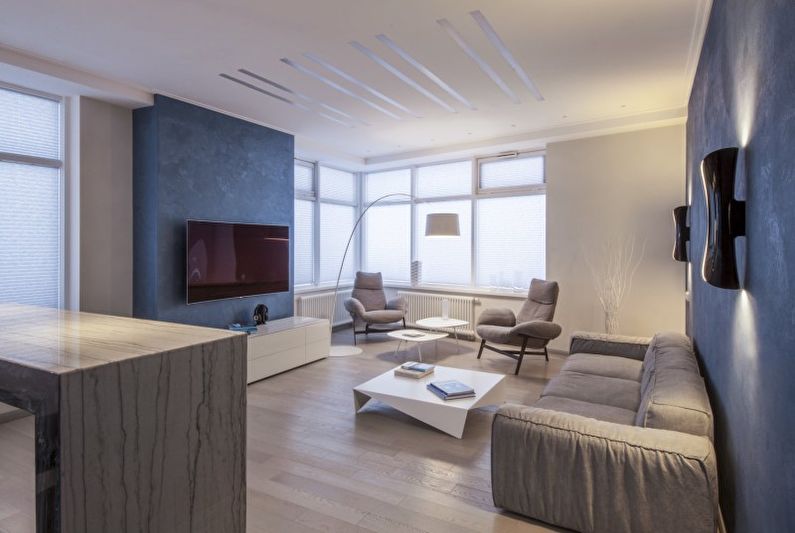 Stue interiørdesign i minimalistisk stil - foto