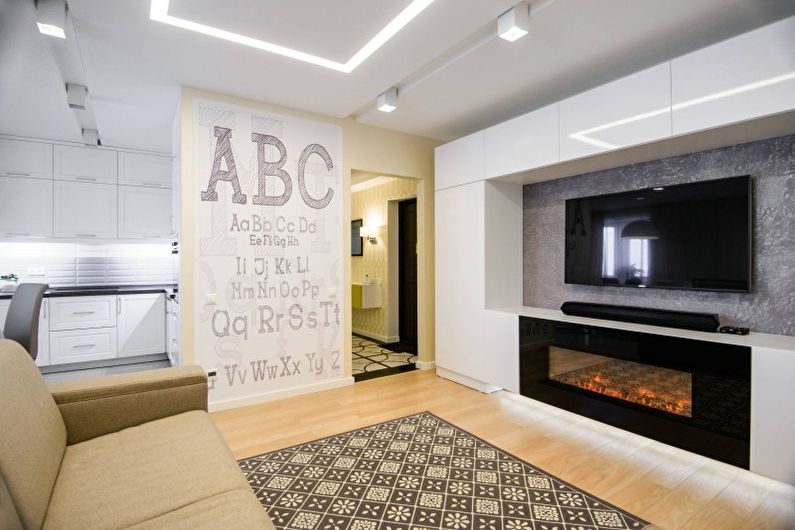 Minimalizmus stílusú nappali belsőépítészet - fénykép