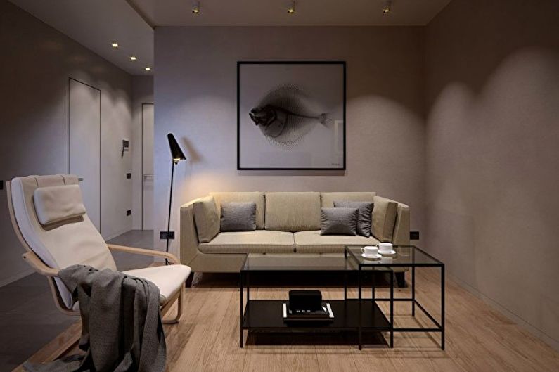 Reka bentuk dalaman ruang tamu gaya minimalis - foto