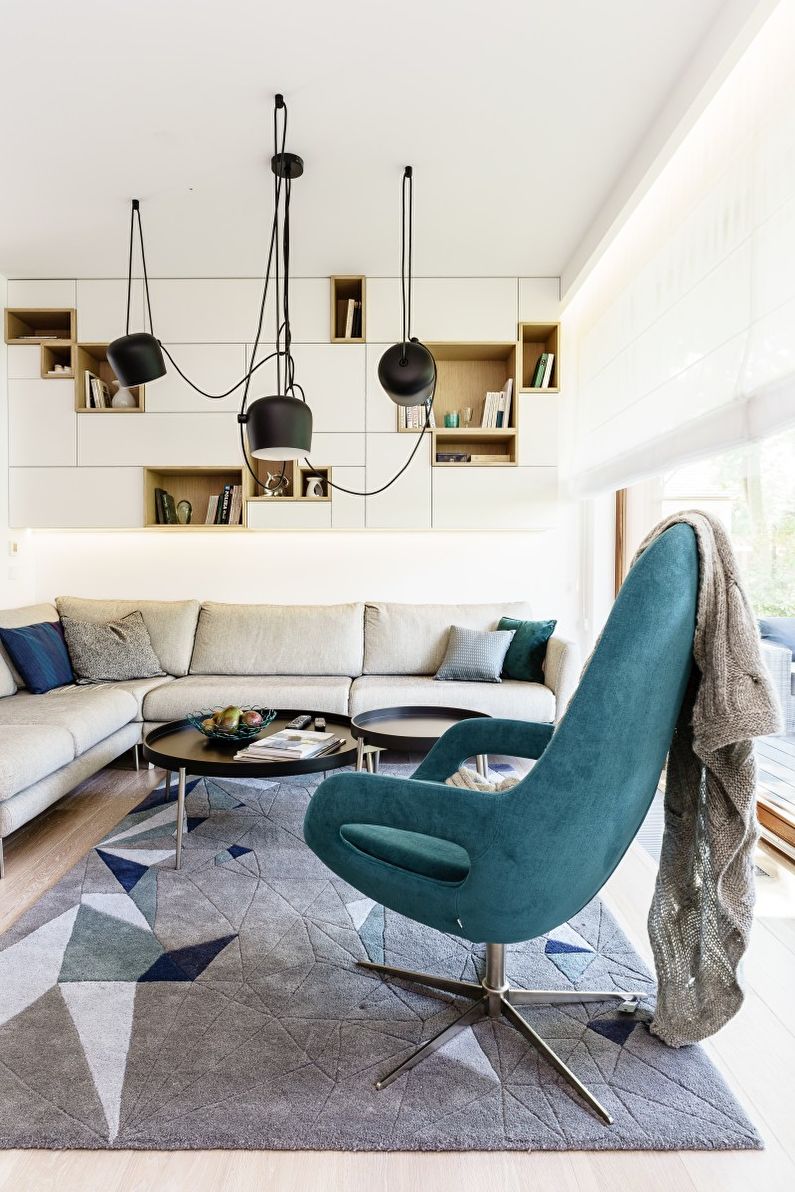 Интериорен дизайн на хола в минимализъм - снимка