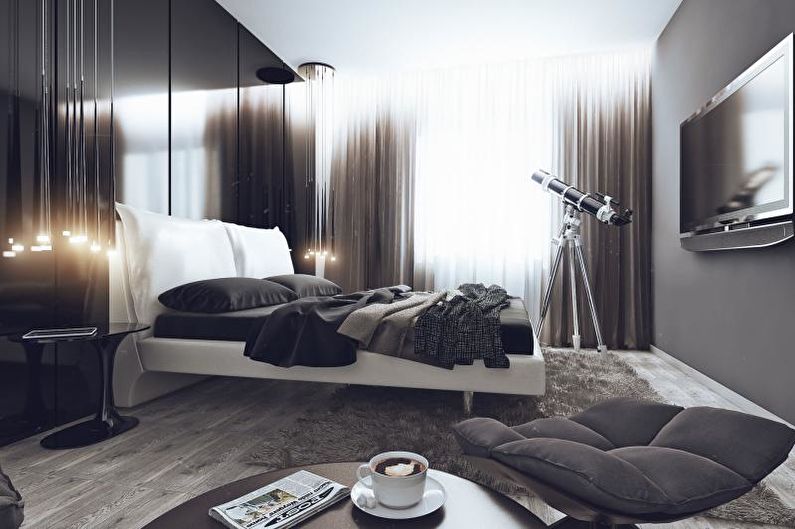 Guļamistaba - augsto tehnoloģiju stila dzīvokļa dizains