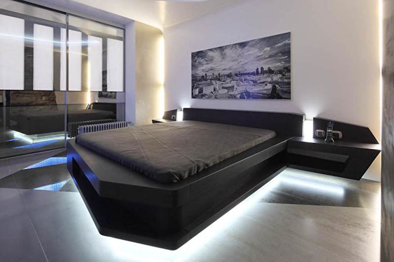 Спалня - Дизайн на апартаменти в стила на високите технологии