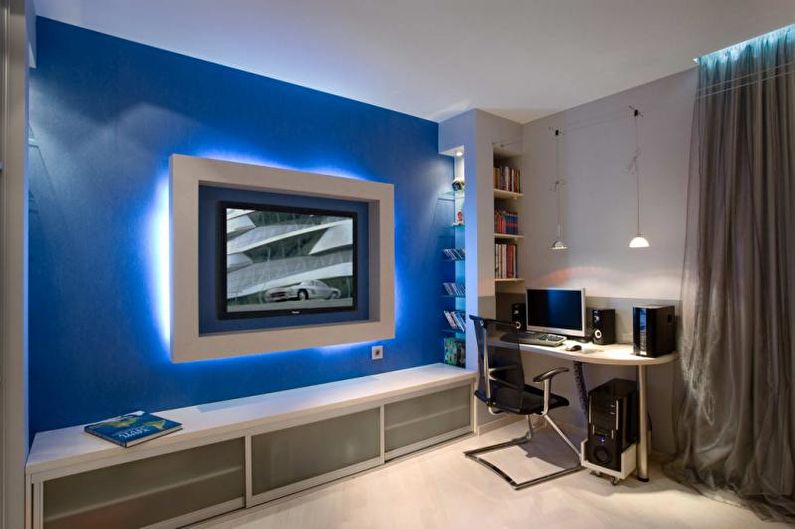 Interjera dizaina dzīvoklis ar augsto tehnoloģiju stilu - foto
