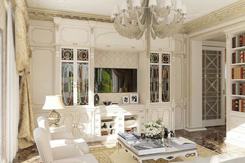 Baltasis Provanso gyvenamasis kambarys - interjero dizainas