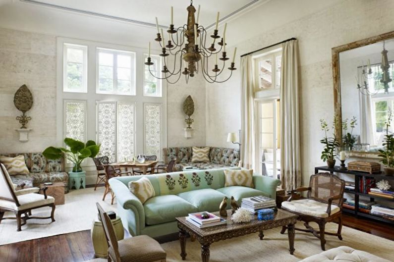 Sala de estar em estilo provençal em tons pastel - Design de Interiores