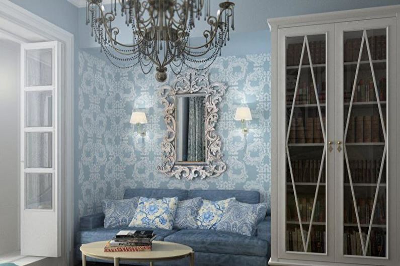 Provansas zilā un lavandas dzīvojamā istaba - interjera dizains