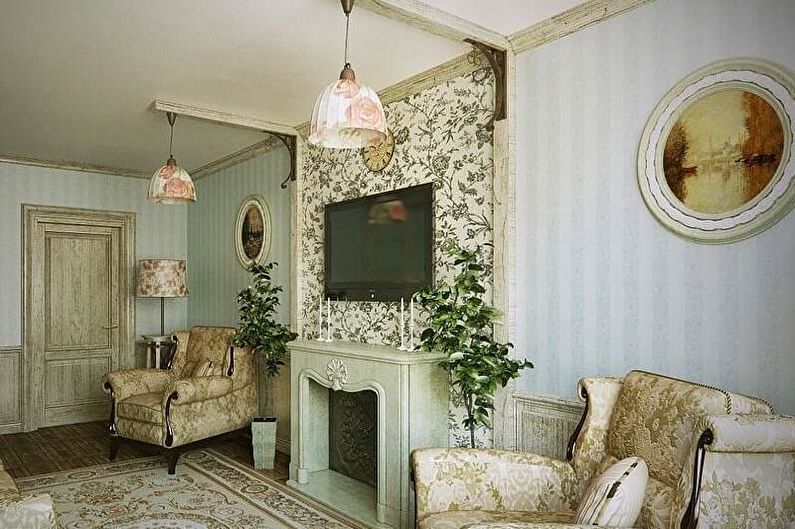 Zelena dnevna soba u stilu provence - Dizajn interijera